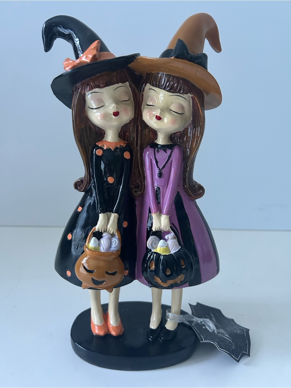 Bella Lux Pair of Halloween Witch Figurines - Black & Purple NEW